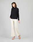 Soft Ribbed - Cowl Turtleneck Sweater Top - Black