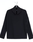 Soft Ribbed - Cowl Turtleneck Sweater Top - Black