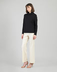 Soft Ribbed - Cowl Turtleneck Sweater Top - Black
