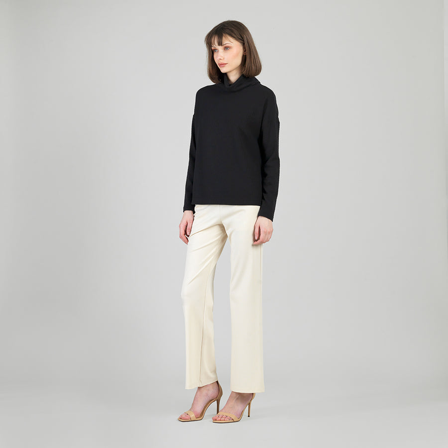 Soft Ribbed - Cowl Turtleneck Sweater Top - Black