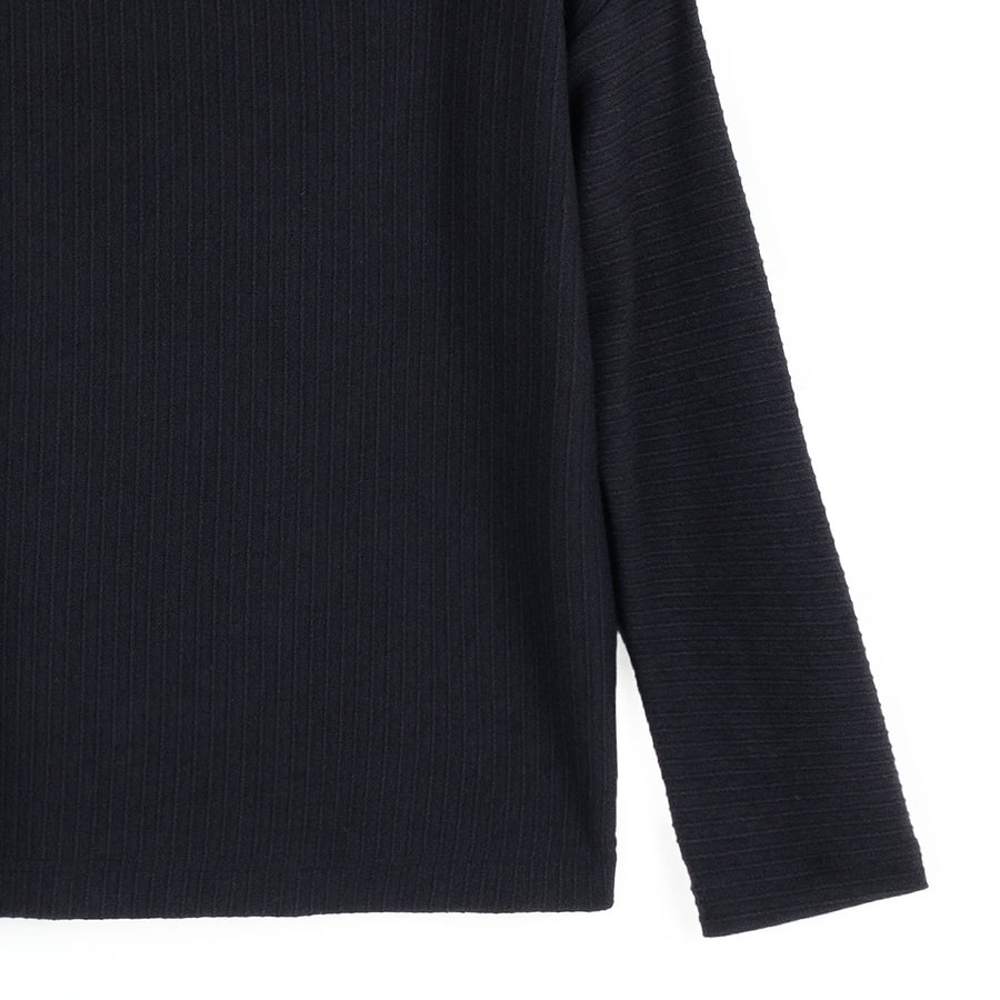 Soft Ribbed - Cowl Turtleneck Sweater Top - Black
