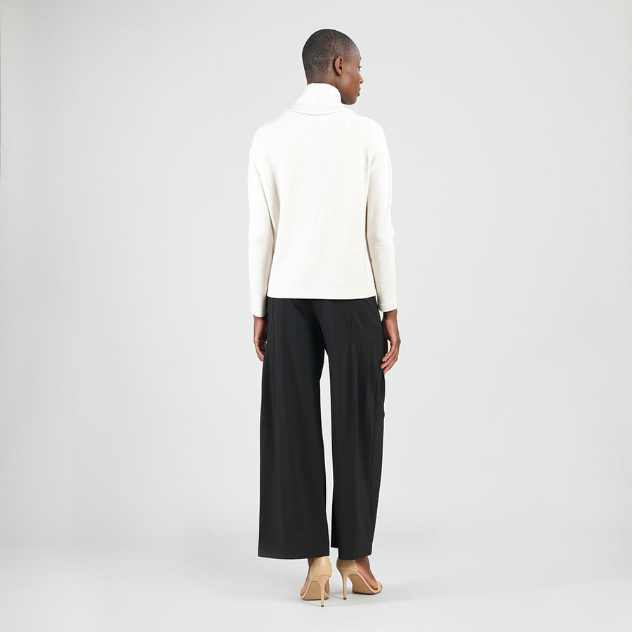 Soft Ribbed - Cowl Turtleneck Sweater Top - Oatmeal