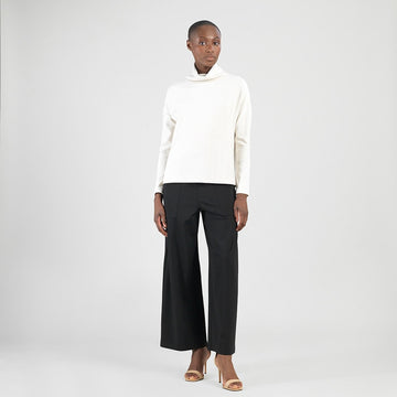 Soft Ribbed - Cowl Turtleneck Sweater Top - Oatmeal