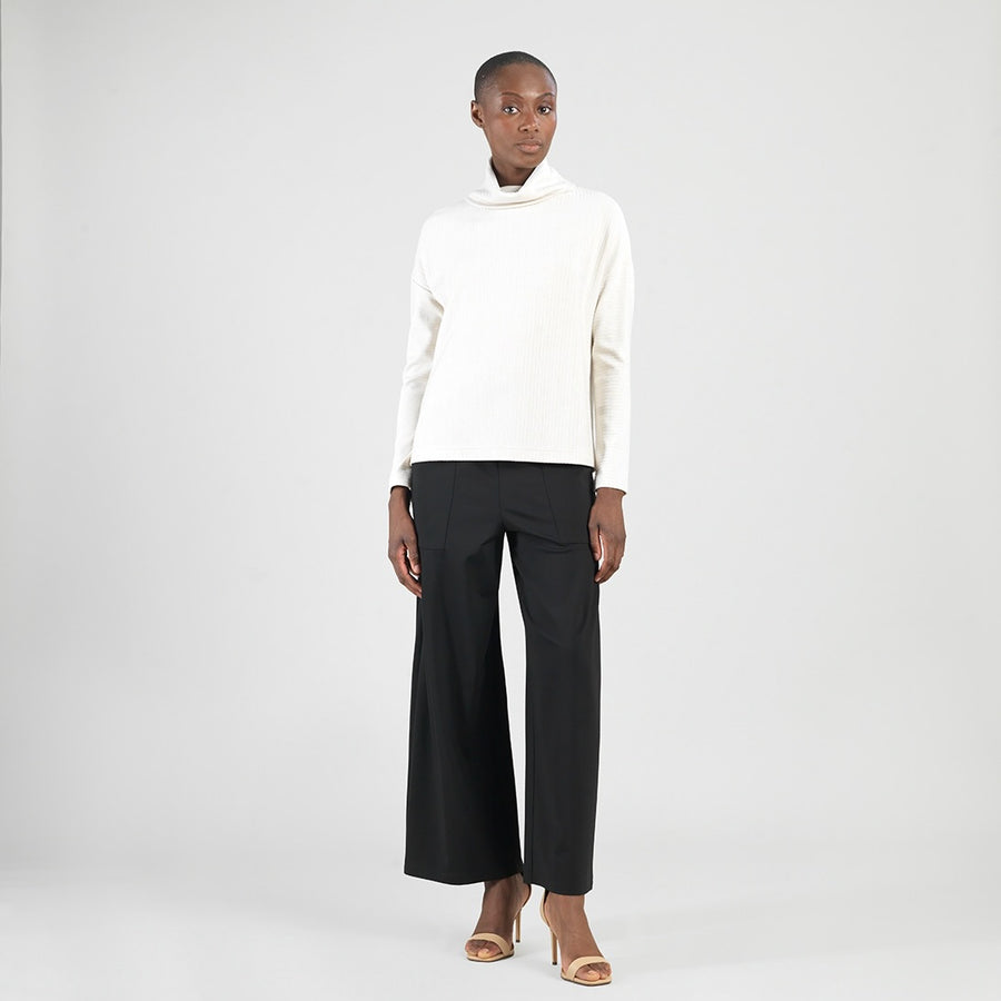 Soft Ribbed - Cowl Turtleneck Sweater Top - Oatmeal