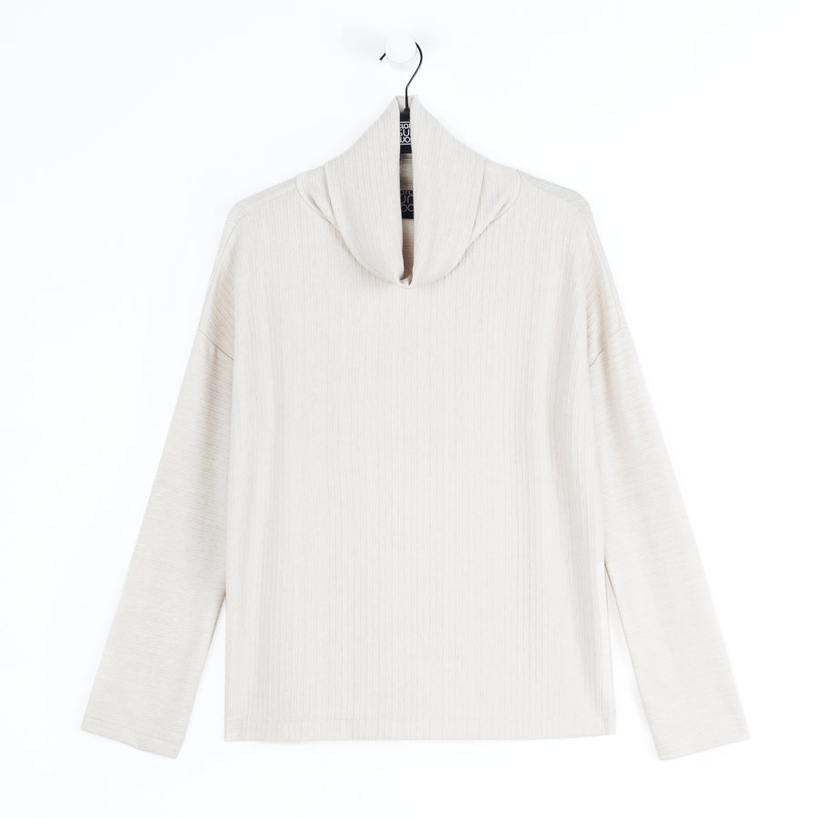 Soft Ribbed - Cowl Turtleneck Sweater Top - Oatmeal
