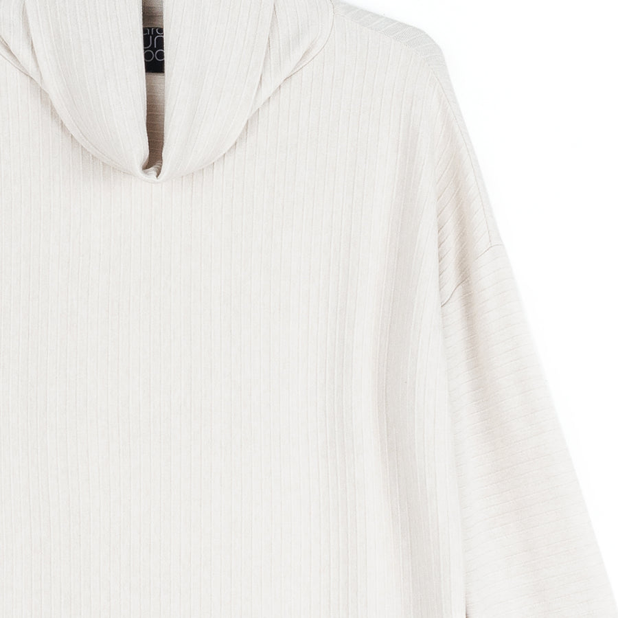 Soft Ribbed - Cowl Turtleneck Sweater Top - Oatmeal