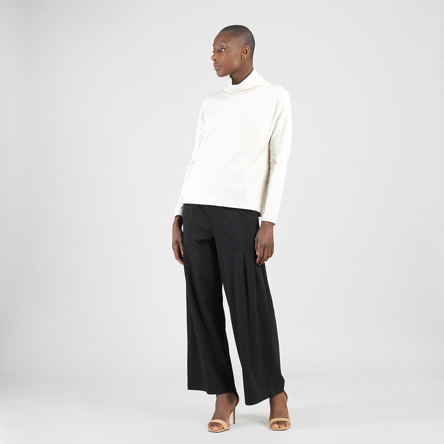 Soft Ribbed - Cowl Turtleneck Sweater Top - Oatmeal