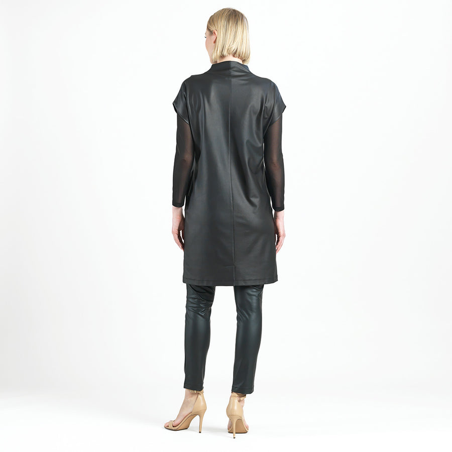 Liquid Leather™ - High Neck Tunic Pocket Dress - Black