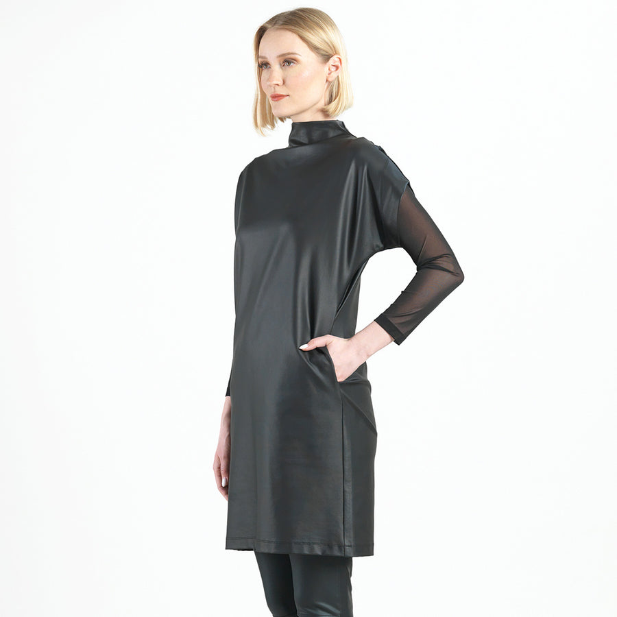 Womens Black High Neck Tunic Pocket Dress Medium Womens Black High Neck Tunic Pocket Dress Medium