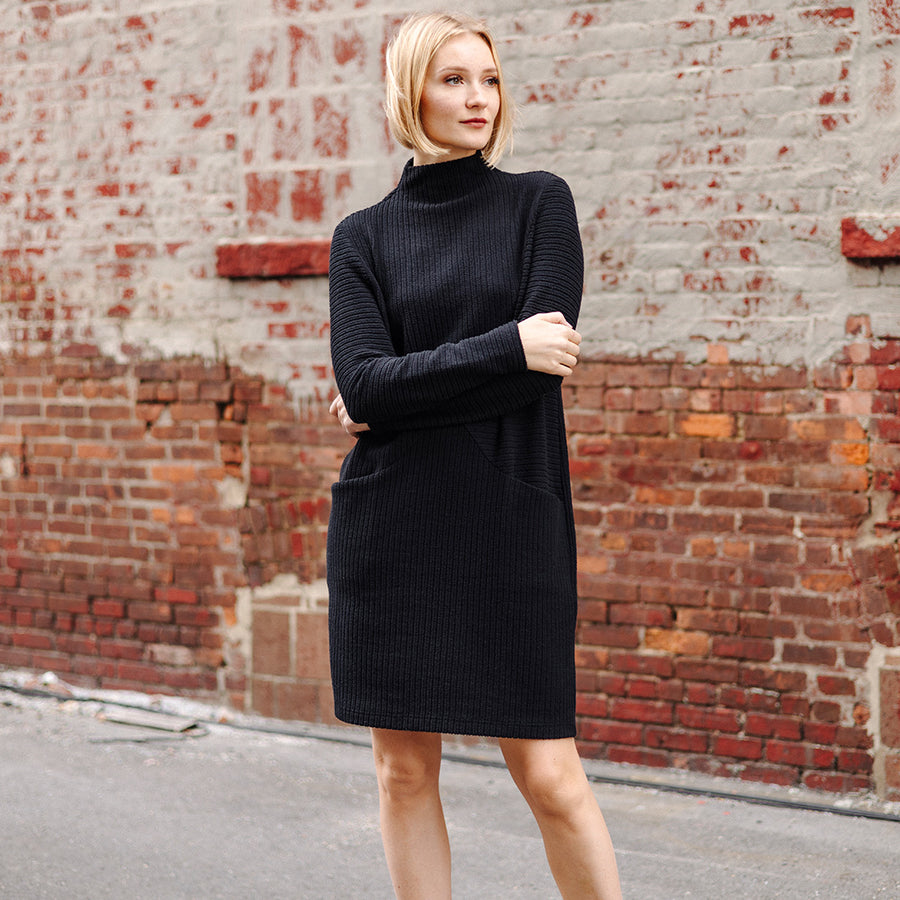 Ribbed - Cowl Turtleneck Tunic Sweater Dress - Black - Final Sale! – Clara  Sunwoo