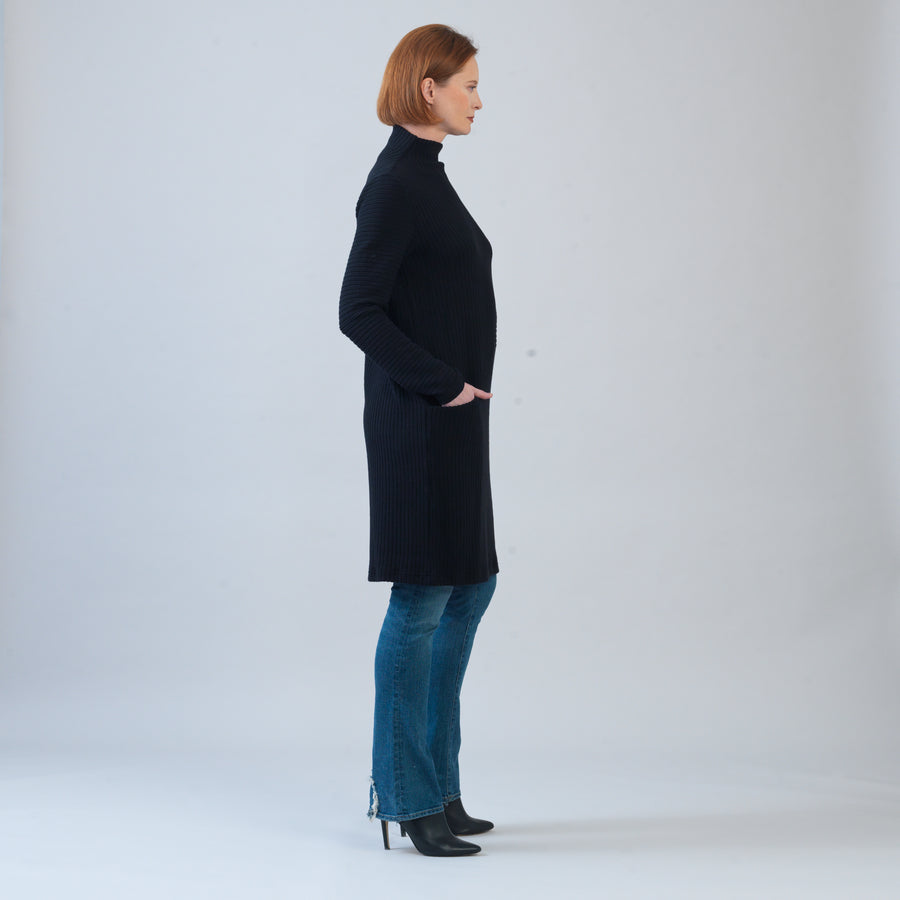 Chunky Ribbed - Tunic Pocket Sweater Dress - Black - Final Sale!