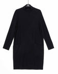 Chunky Ribbed - Tunic Pocket Sweater Dress - Black