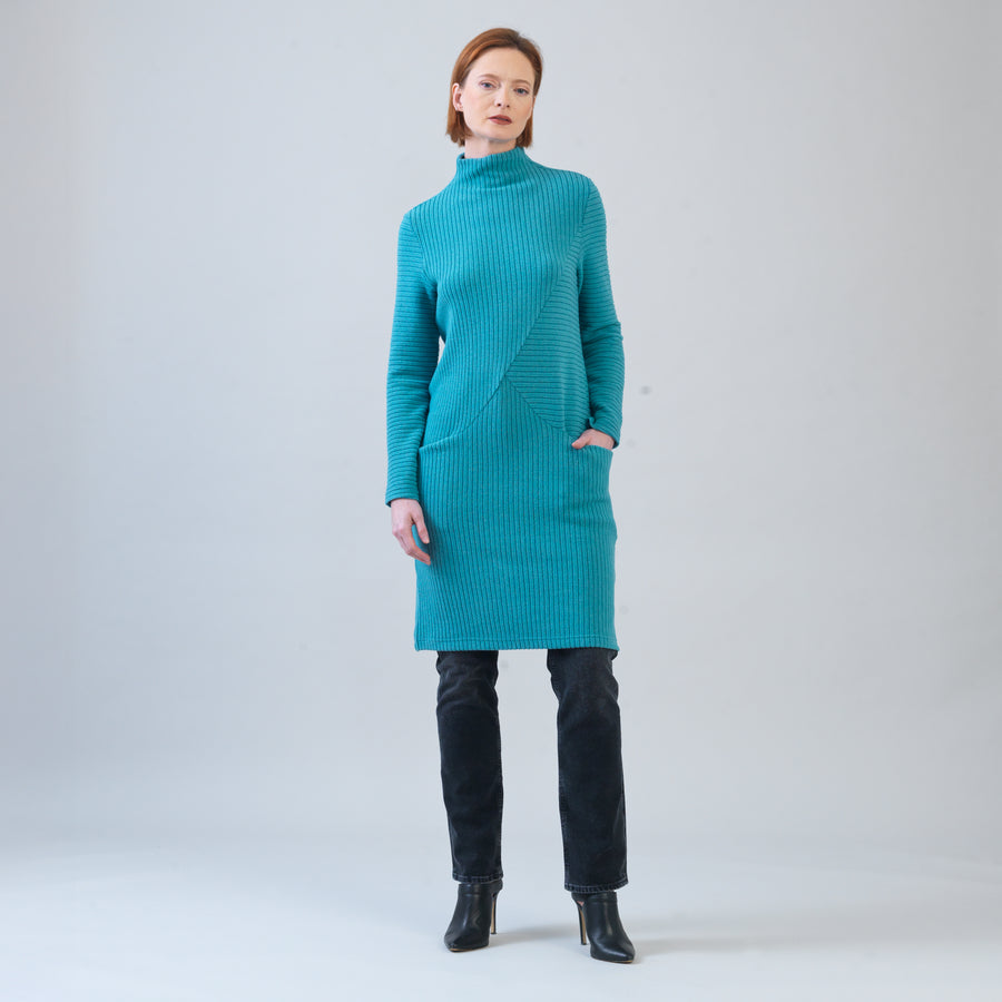 Chunky Ribbed - Tunic Pocket Sweater Dress - Teal - Final Sale!