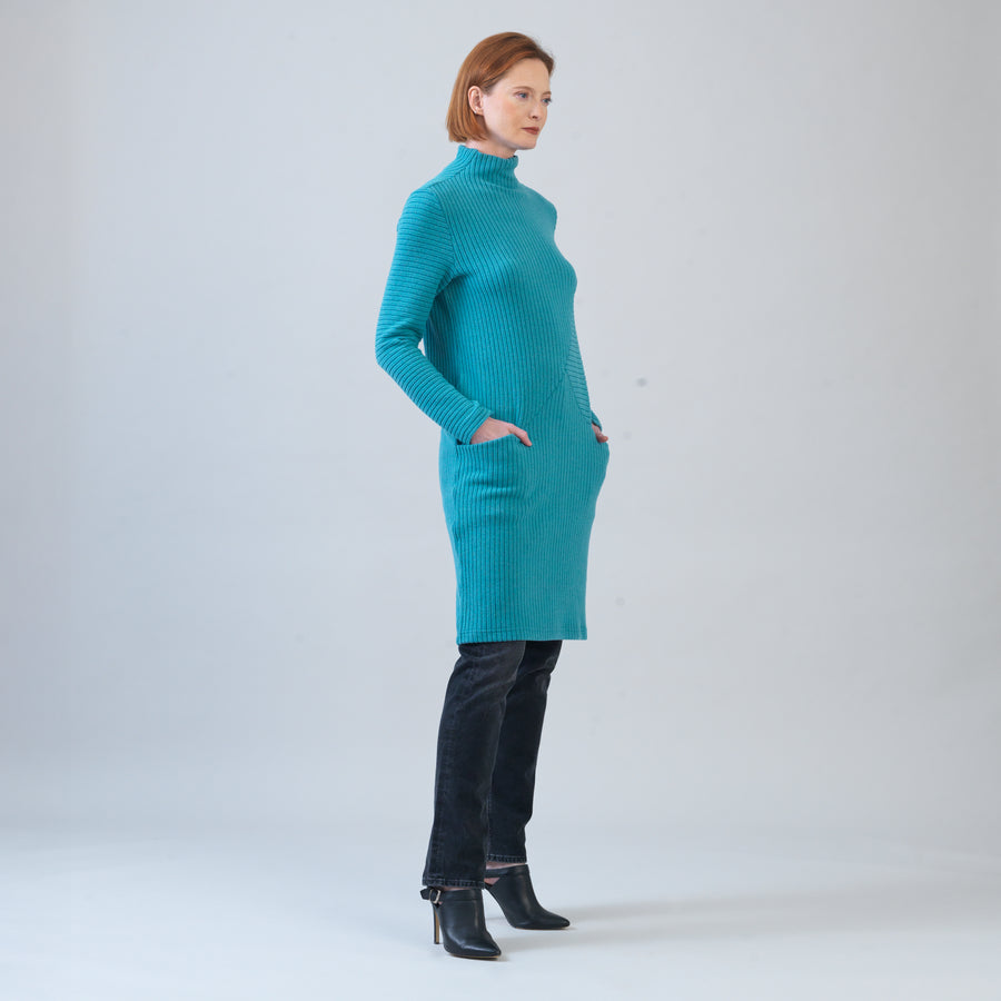 Chunky Ribbed - Tunic Pocket Sweater Dress - Teal - Final Sale!