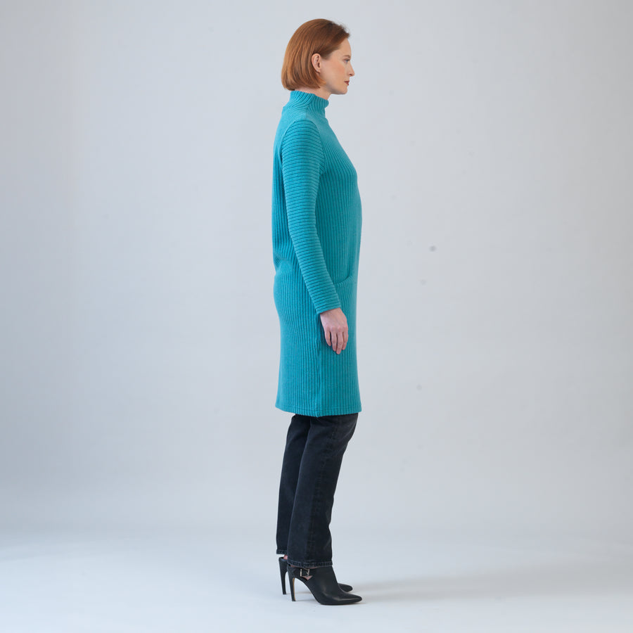 Chunky Ribbed - Tunic Pocket Sweater Dress - Teal - Final Sale!