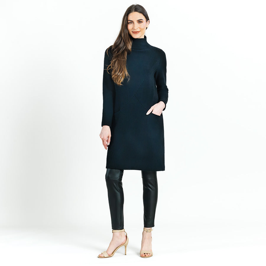 Chunky Ribbed - Tunic Pocket Sweater Dress - Black - Final Sale!