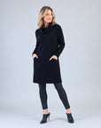 Ribbed - Cowl Turtleneck Tunic Sweater Dress - Black - Final Sale!