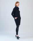 Ribbed - Cowl Turtleneck Tunic Sweater Dress - Black - Final Sale!