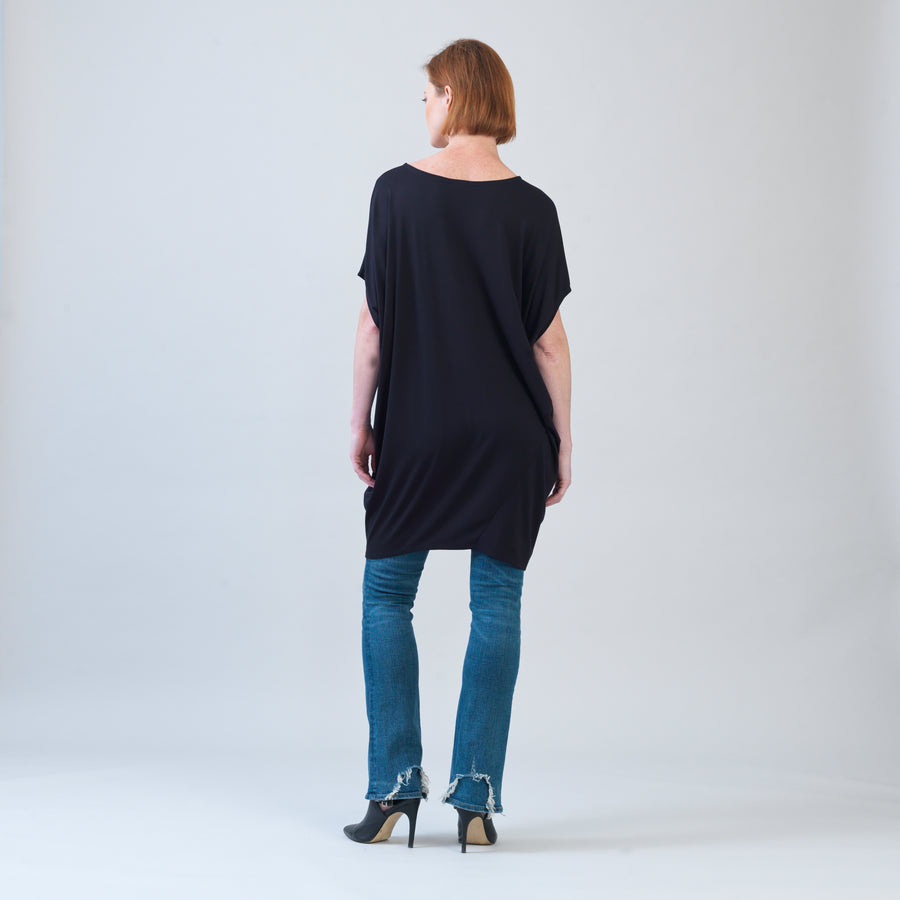 Rayon-Ponte Knit - Architectural Tunic Pocket Dress - Black - Final Sale!