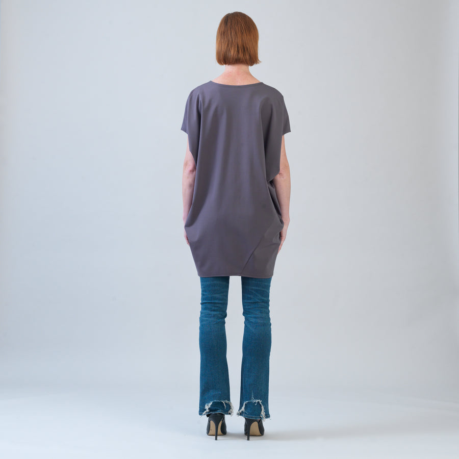 Rayon-Ponte Knit - Architectural Tunic Pocket Dress - Mocha - Final Sale!