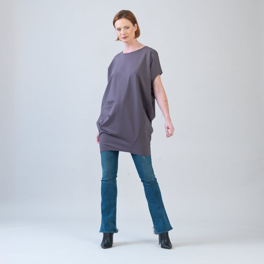 Rayon-Ponte Knit - Architectural Tunic Pocket Dress - Mocha - Final Sale!