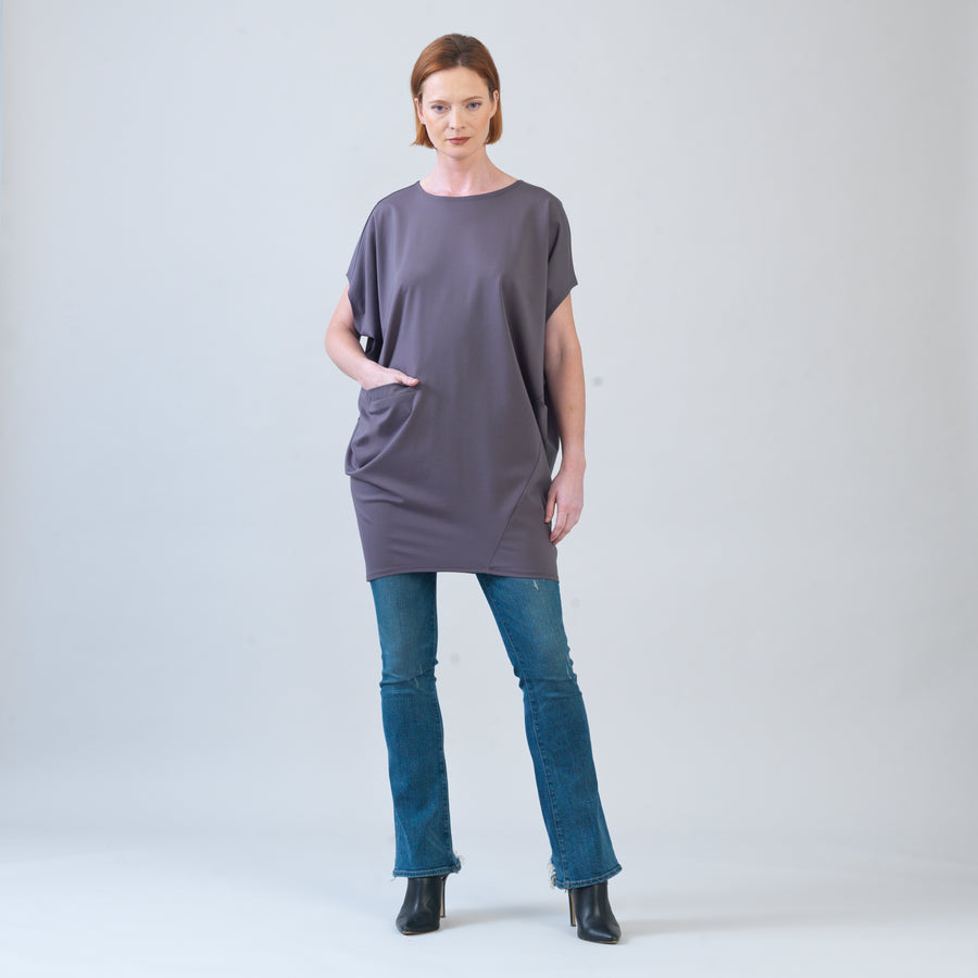 Rayon-Ponte Knit - Architectural Tunic Pocket Dress - Mocha - Final Sale!