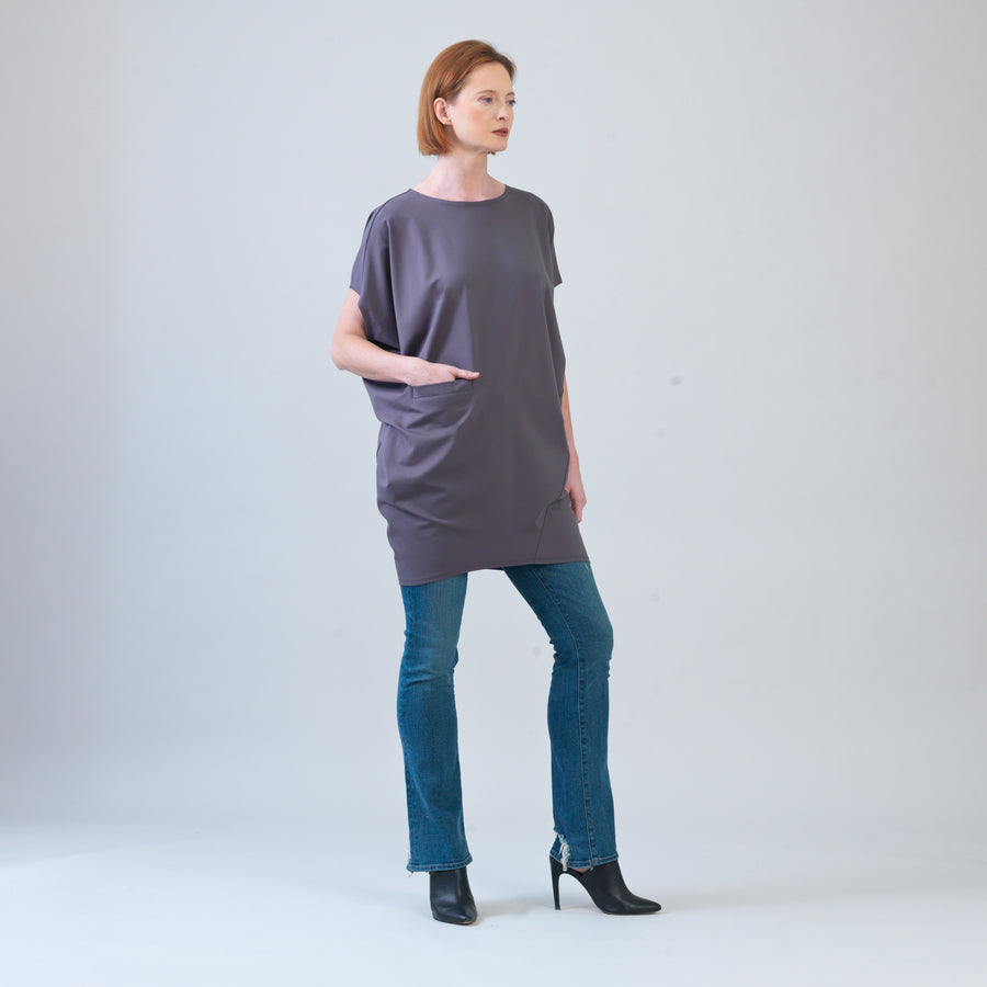 Rayon-Ponte Knit - Architectural Tunic Pocket Dress - Mocha - Final Sale!