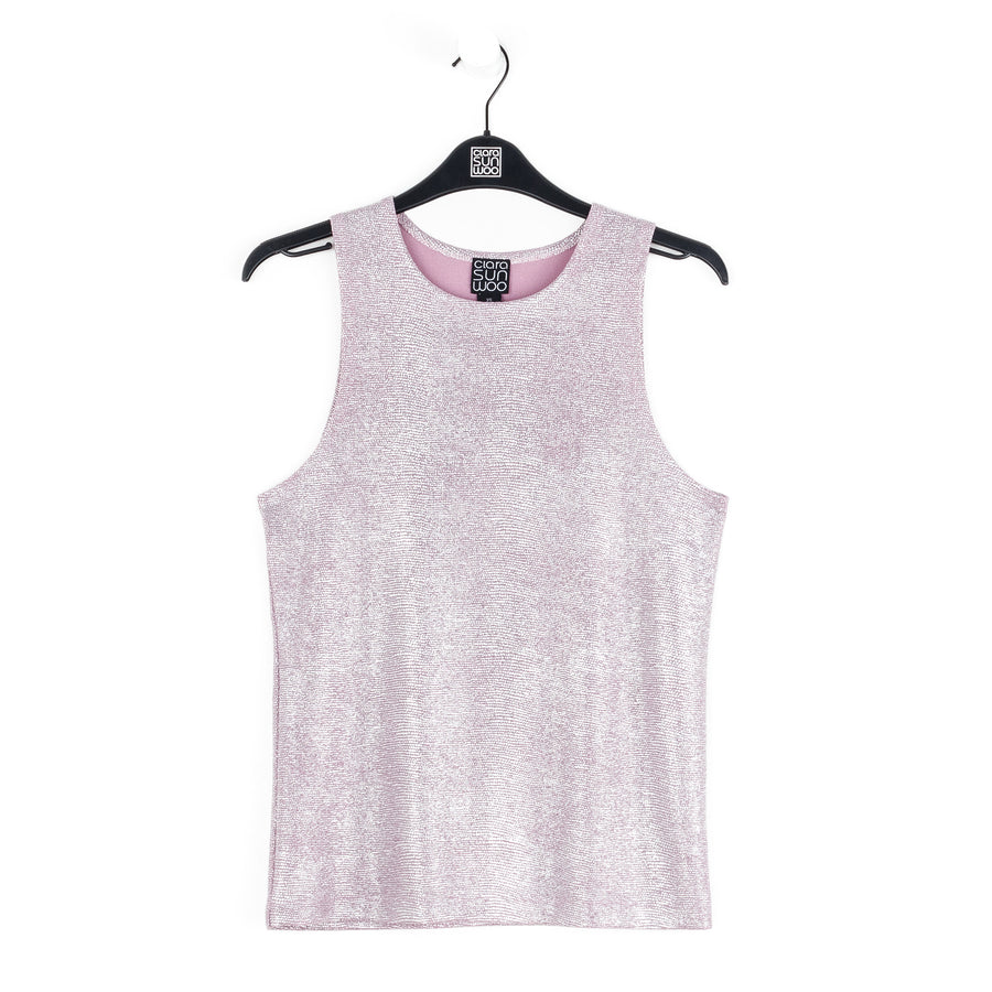 Glitter Foil - Jewel Neck Tank - Pink