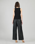 Liquid Leather™ Sheen Two-Tone Jewel Neck Tank - Black