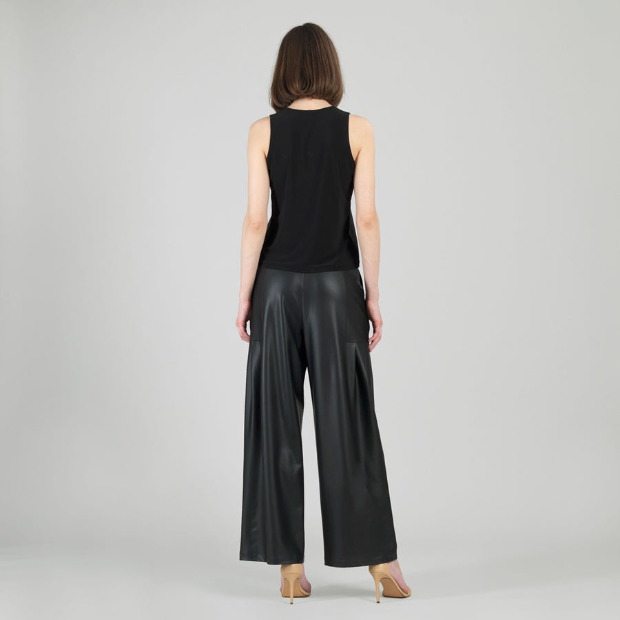 Liquid Leather™ Sheen Two-Tone Jewel Neck Tank - Black