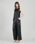 Liquid Leather™ Sheen Two-Tone Jewel Neck Tank - Black