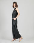 Liquid Leather™ Sheen Two-Tone Jewel Neck Tank - Black