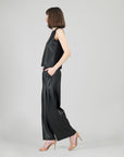Liquid Leather™ Sheen Two-Tone Jewel Neck Tank - Black