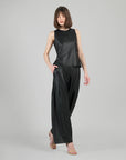 Liquid Leather™ Sheen Two-Tone Jewel Neck Tank - Black