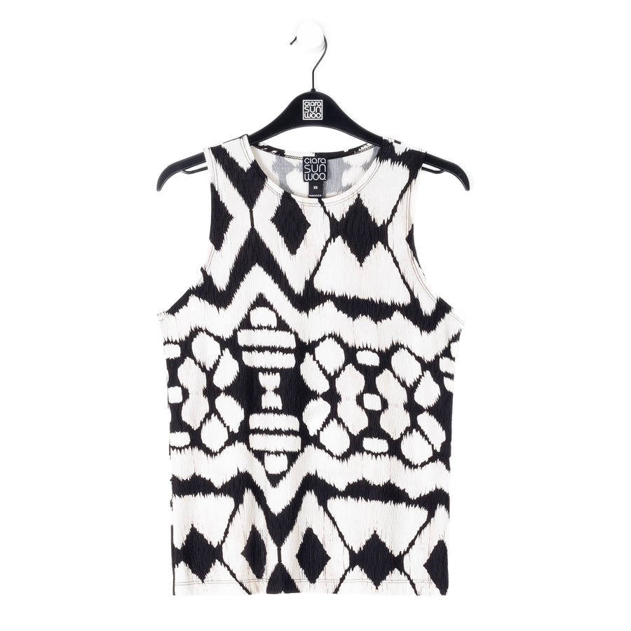 Crinkle Pleat Knit - Modern Jewel Neck Tank - Aztec