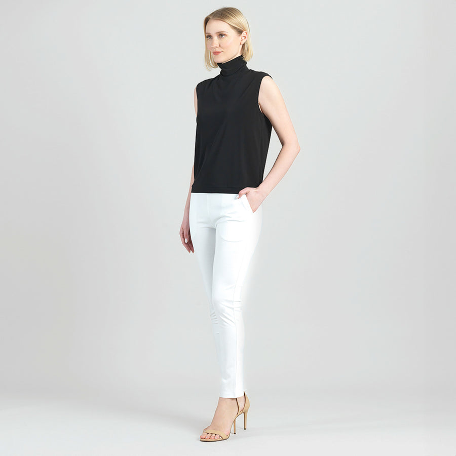Rayon-Ponte Knit - Straight Leg Pocket Pant - White
