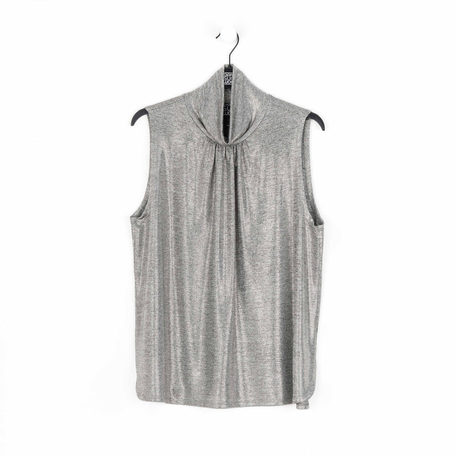 Glimmer Lamé - Sleeveless Pleated Detail Tank - Silver - Final Sale!