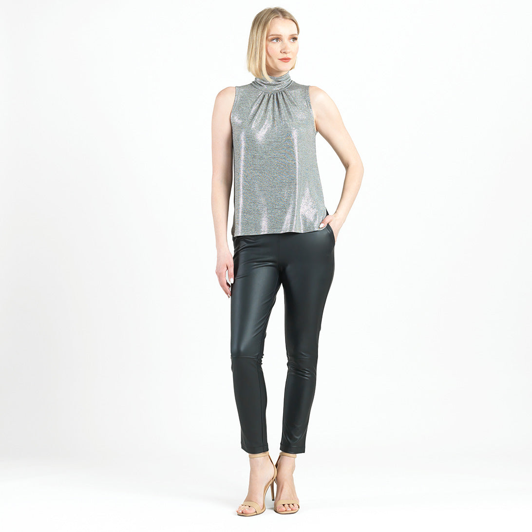 Glimmer Lamé - Sleeveless Pleated Detail Tank - Silver