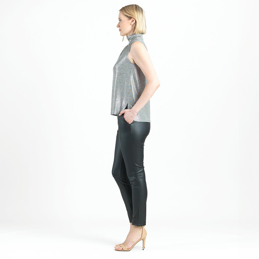 Glimmer Lamé - Sleeveless Pleated Detail Tank - Silver