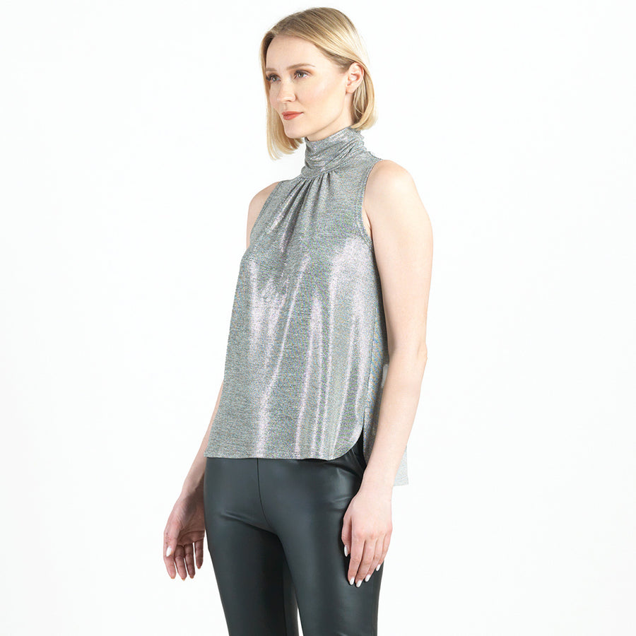 Glimmer Lamé - Sleeveless Pleated Detail Tank - Silver - Final Sale!