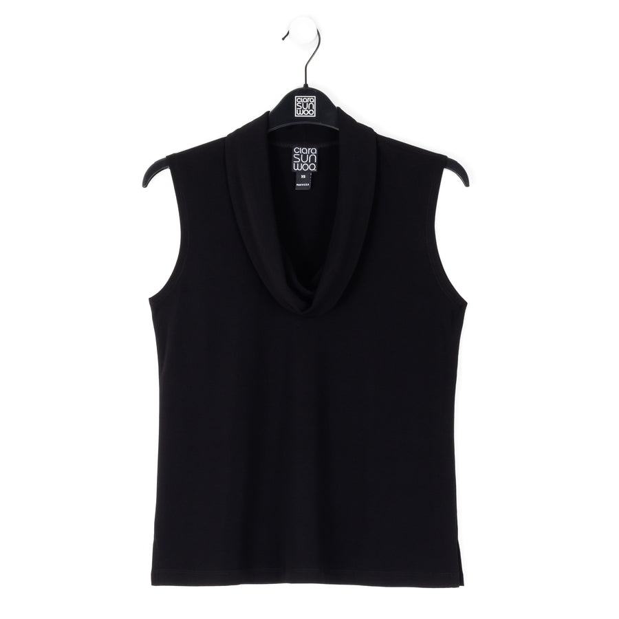 Sleeveless Draped Cowl Neck Top - Black