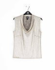 Shimmer Foil Lamé - Sleeveless Draped Cowl Neck Top - Champagne