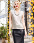 Shimmer Foil Lamé - Sleeveless Draped Cowl Neck Top - Champagne - Final Sale!