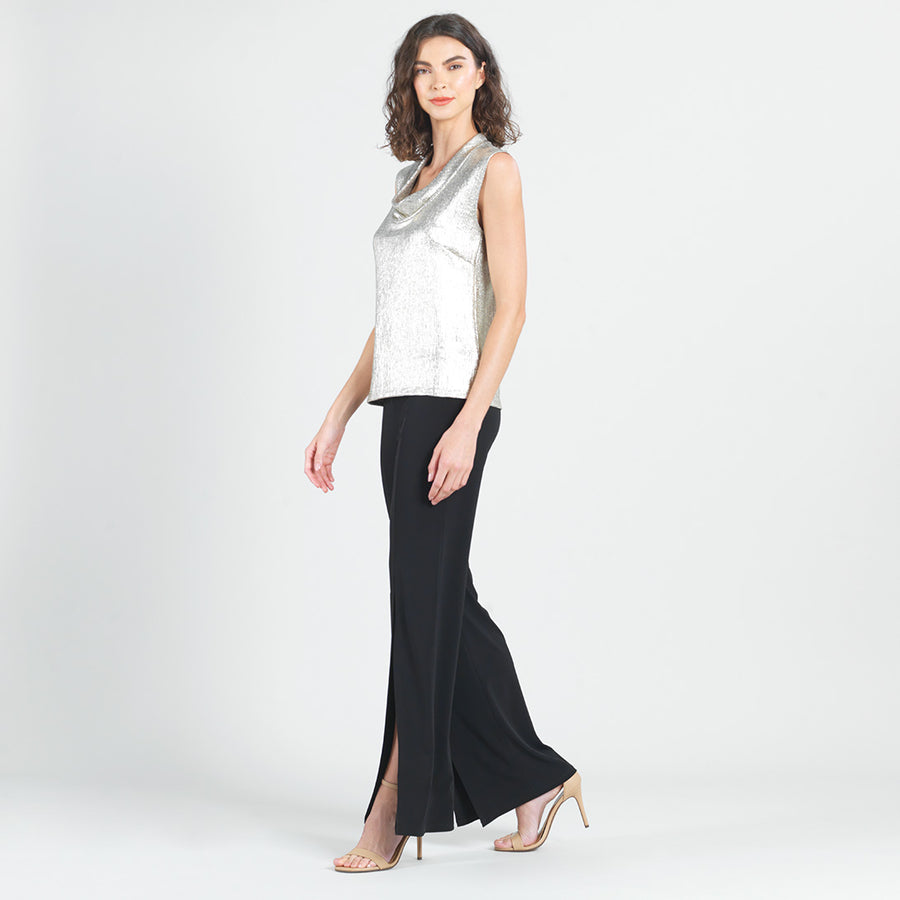 Shimmer Foil Lamé - Sleeveless Draped Cowl Neck Top - Champagne - Final Sale!