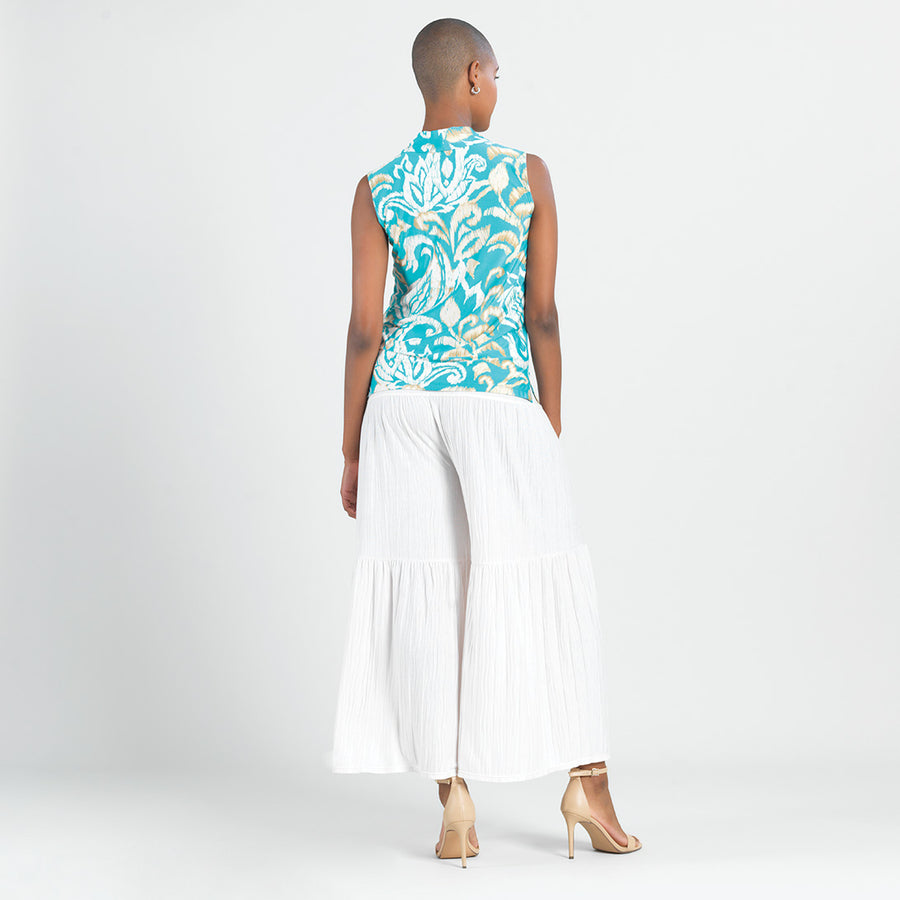 Butter Knit - Sleeveless Draped Cowl Neck Top - Paisley Lotus