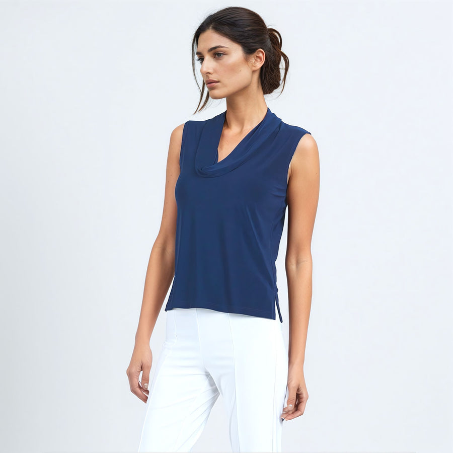 Sleeveless Draped Cowl Neck Top - Navy - Limited Sizes!