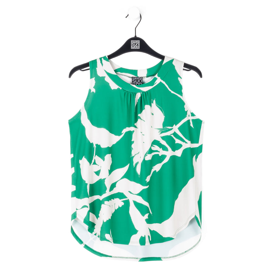 U-Neck Curved Hi-Low Tank - Floral Branch