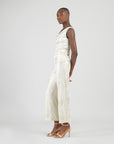 Foil Sheen - Cowl Neck Draped Tank - Champagne