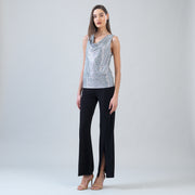 Shimmer Dots - Cowl Neck Draped Tank - Silver