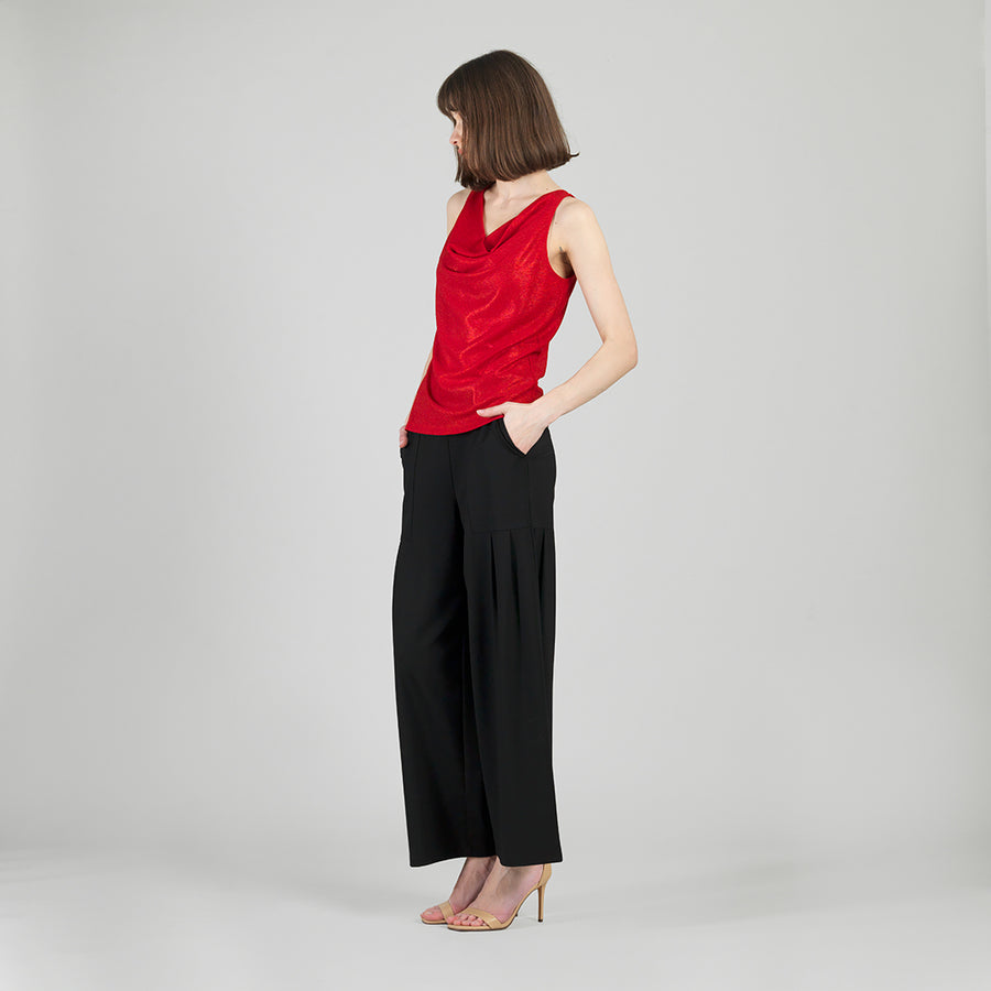 Glimmer Speck - Cowl Neck Draped Tank - Red